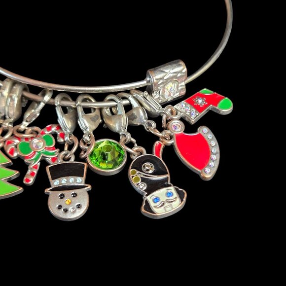 Christmas Themed Charm Bracelet With Festive Enamel Charms & Rhinestones - Picture 2 of 10